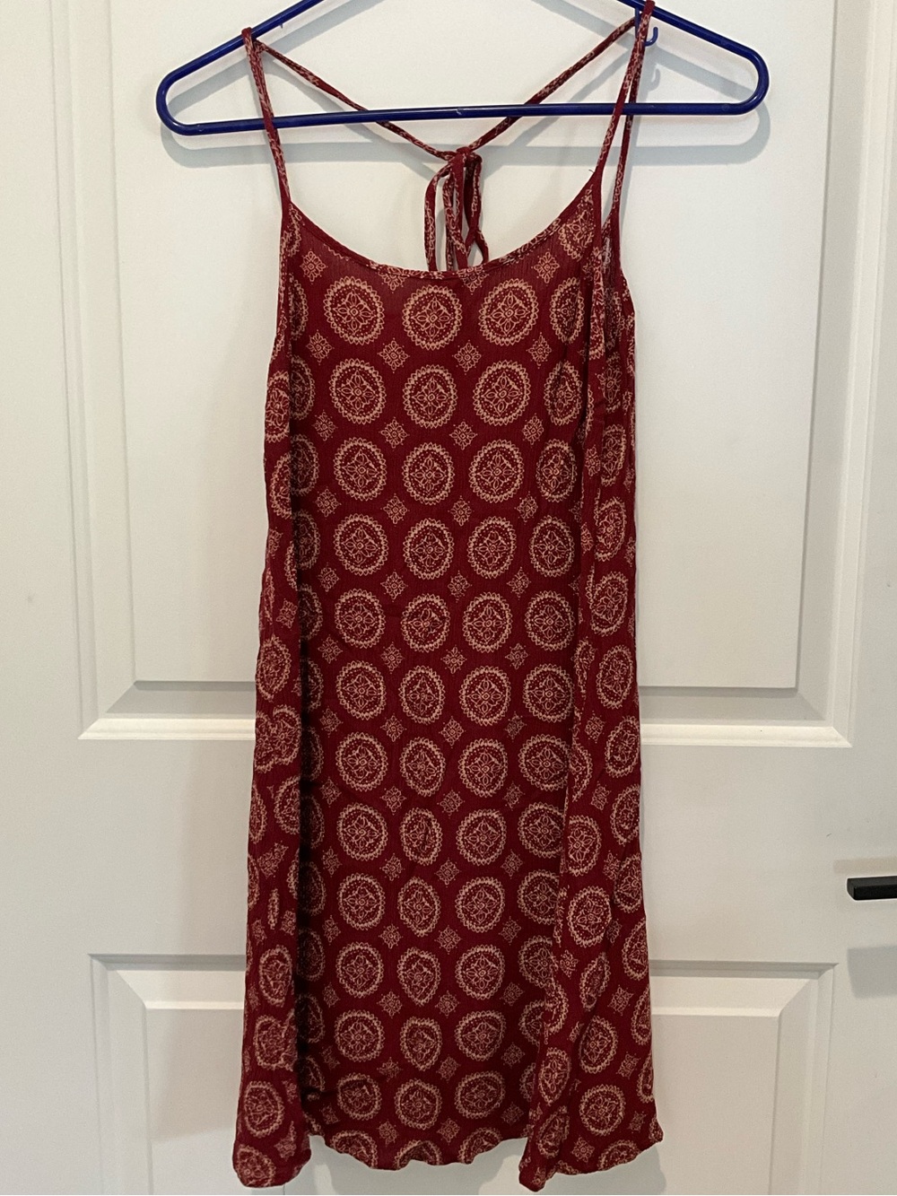 Brandy Melville Burgundy Boho Print Swing Dress One Size | Tie Back Sundress